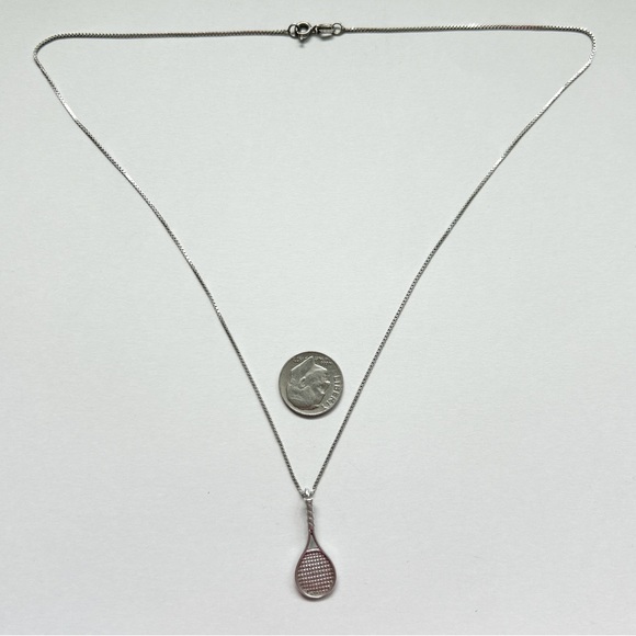 Vintage Signed Southwestern Sterling Silver Tennis Racquet Necklace - Picture 5 of 8